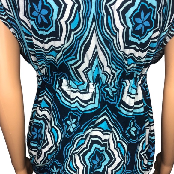 Express Blue Psychedelic Abstract Print Romper Style Tunic Blouse - Picture 13 of 13